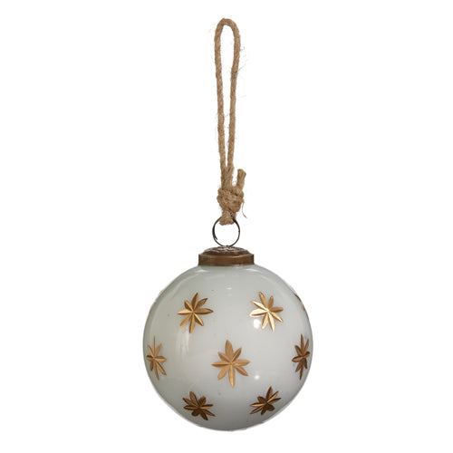 Ivory with Gold Star Etched Ball Ornament