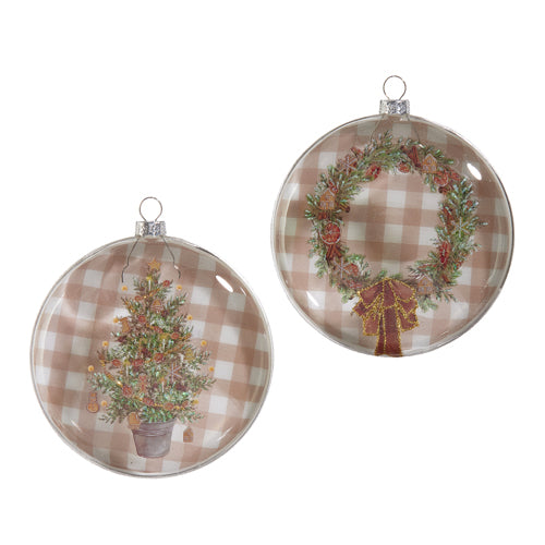 Gingerbread Gingham Greenery Disc Ornament