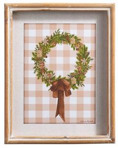 Gingerbread Gingham Greenery Framed Print Wreath