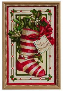 Vintage Christmas Wishes Framed Wall Art Stocking