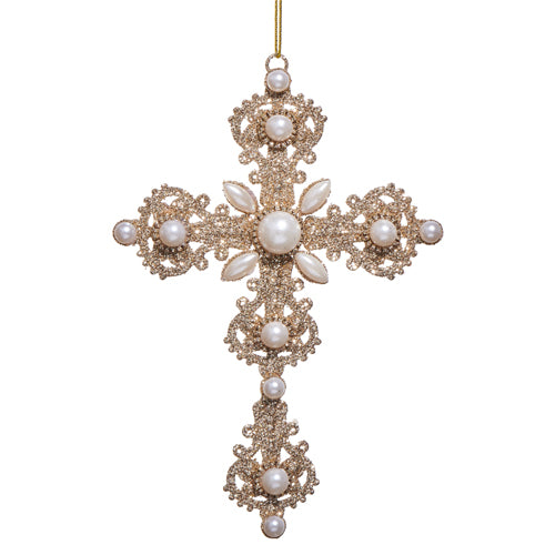 Glitter And Pearl Cross Ornament
