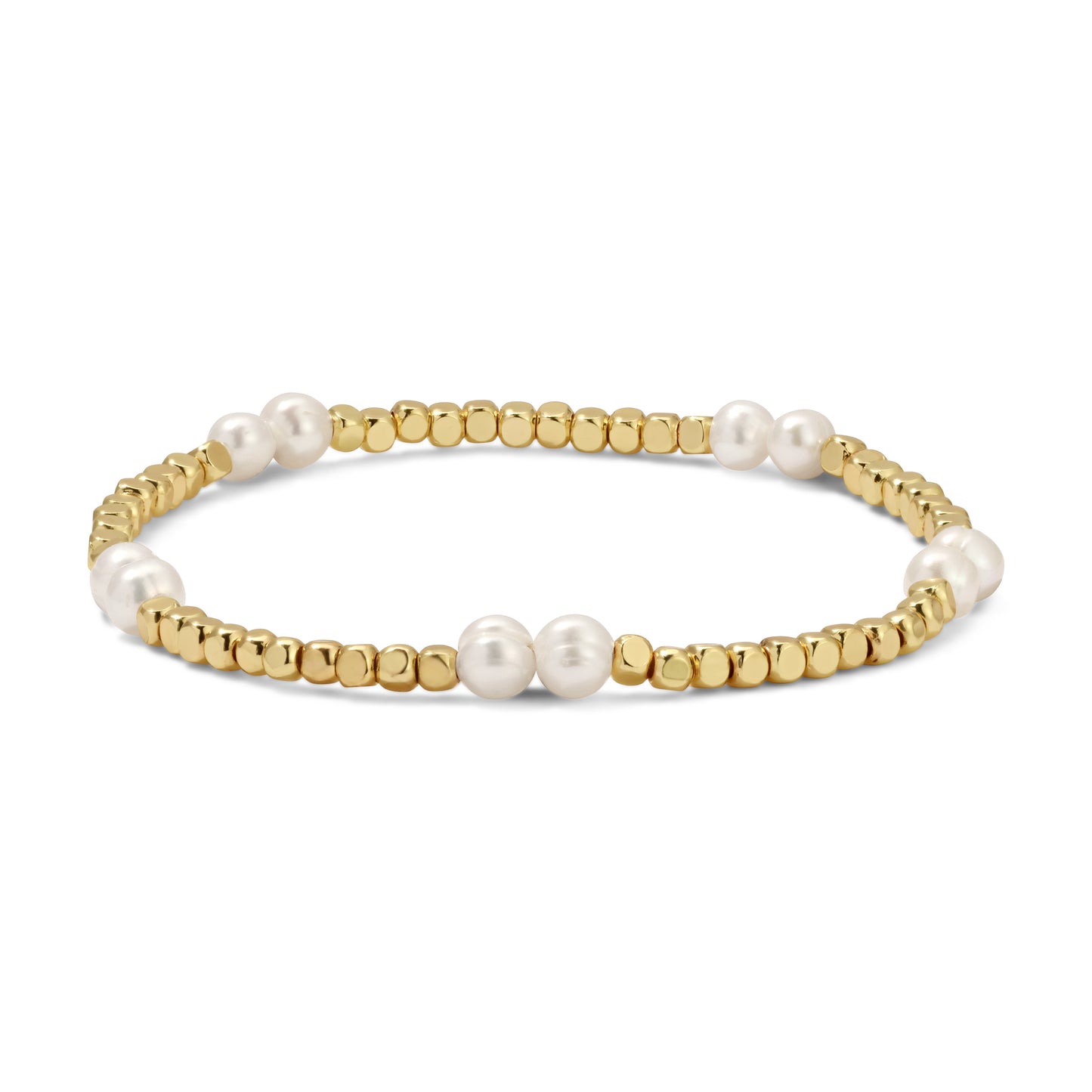 Gold Cube & Pearl Bracelet - Petite (2.5mm)