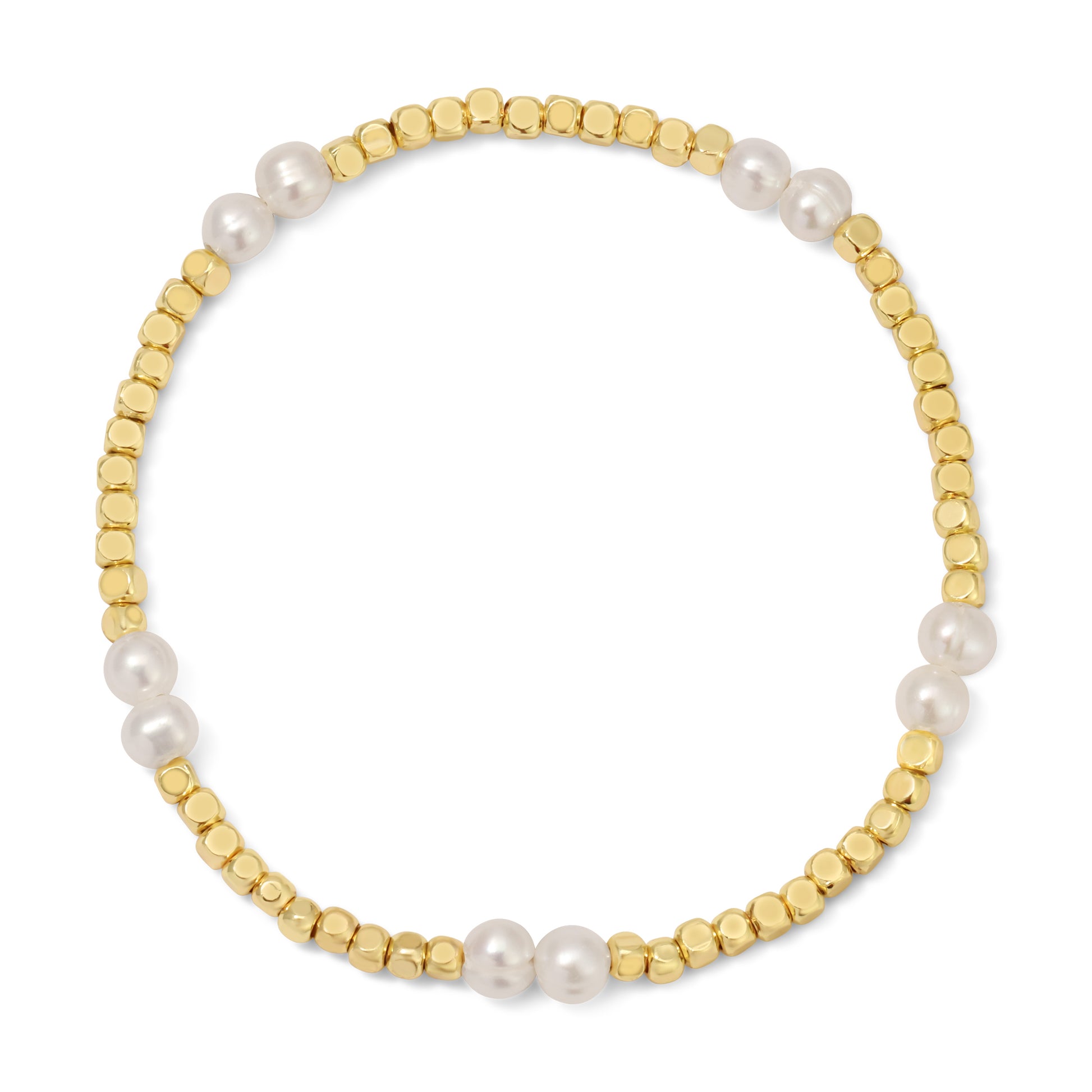 Gold Cube & Pearl Bracelet - Petite (2.5mm)