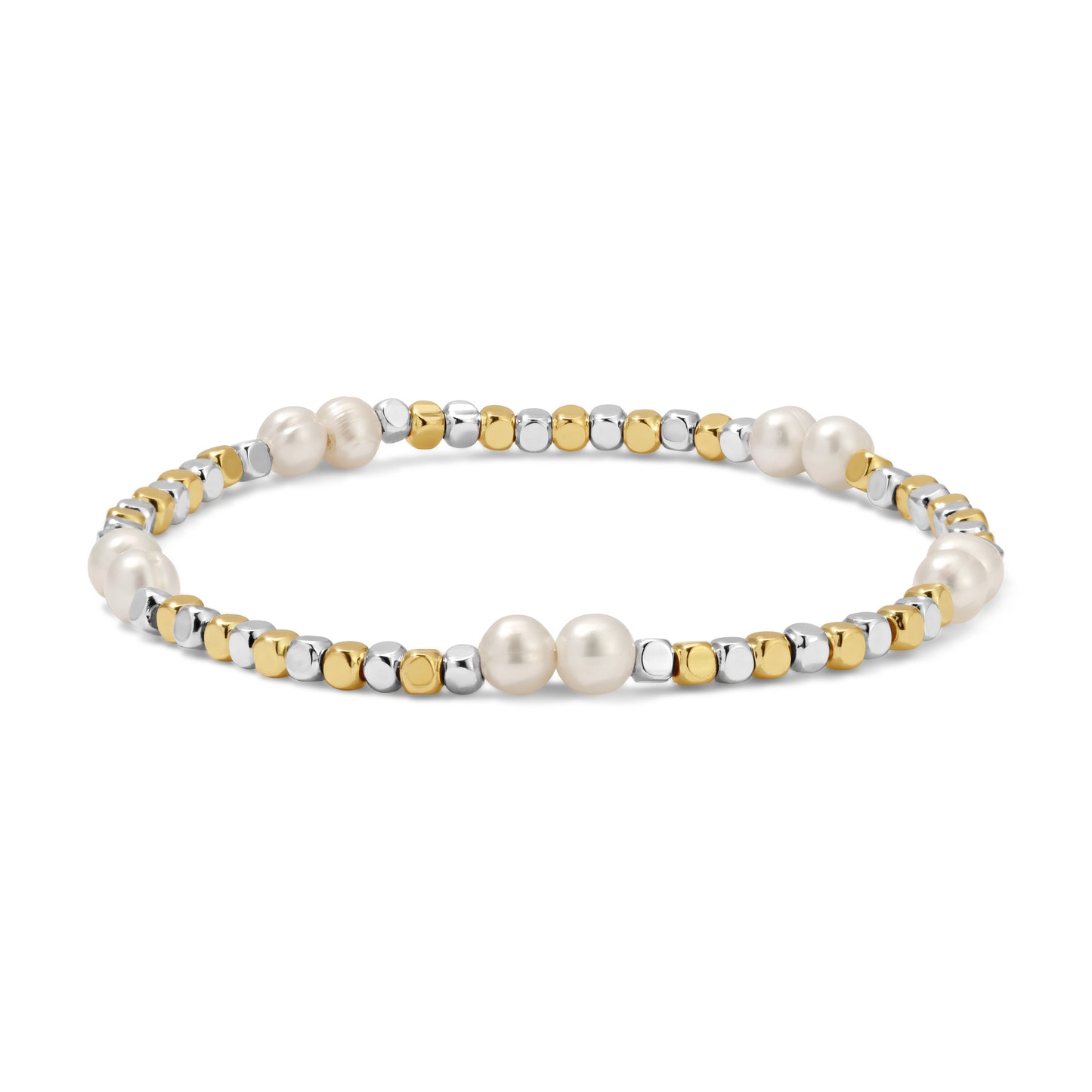 Silver-Gold Mixed Cube Pearl Bracelet