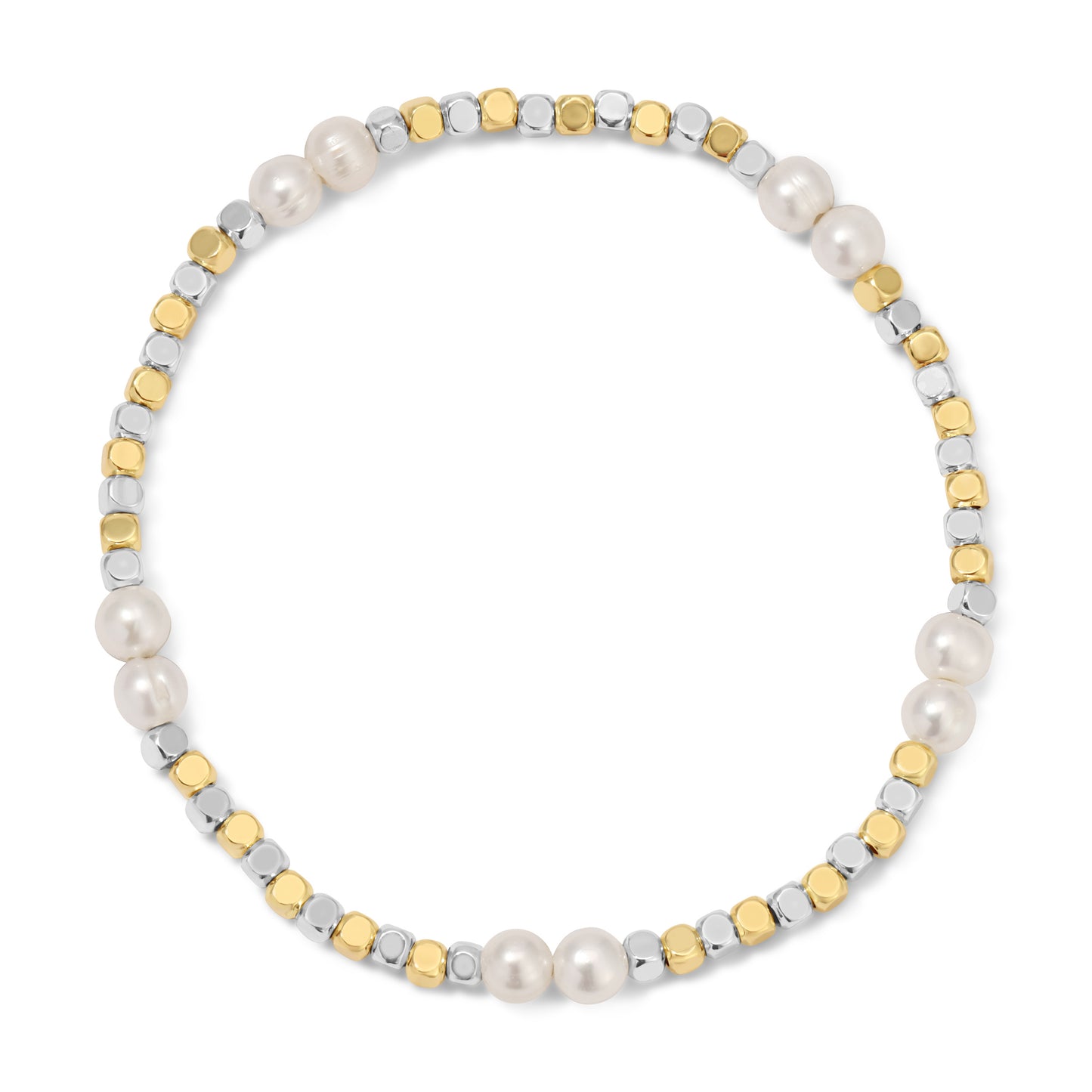 Silver-Gold Mixed Cube Pearl Bracelet