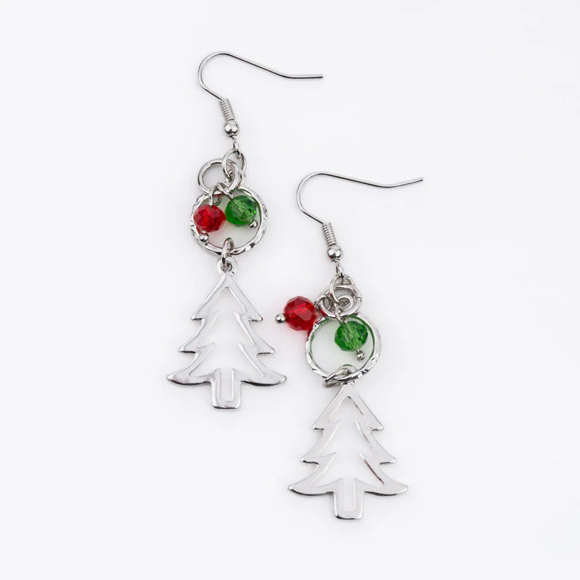 Holiday Pine Tree Beaded Earrings