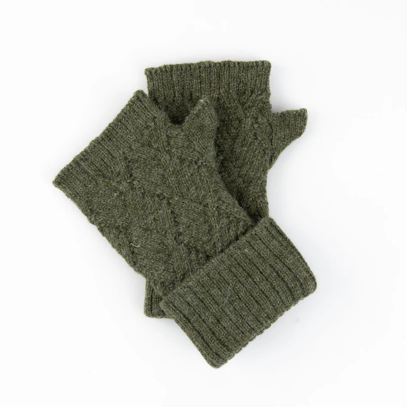 Kristen Herringbone Fingerless Gloves Sage