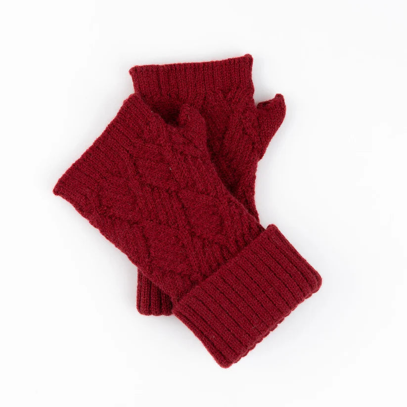 Kristen Herringbone Fingerless Gloves Ruby