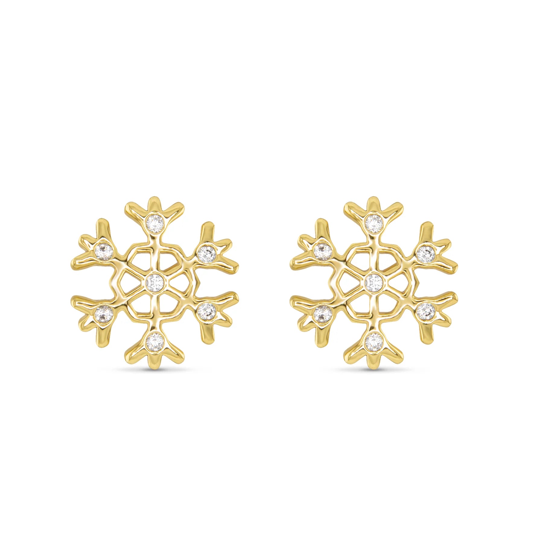 Gold CZ Snowflake Earrings