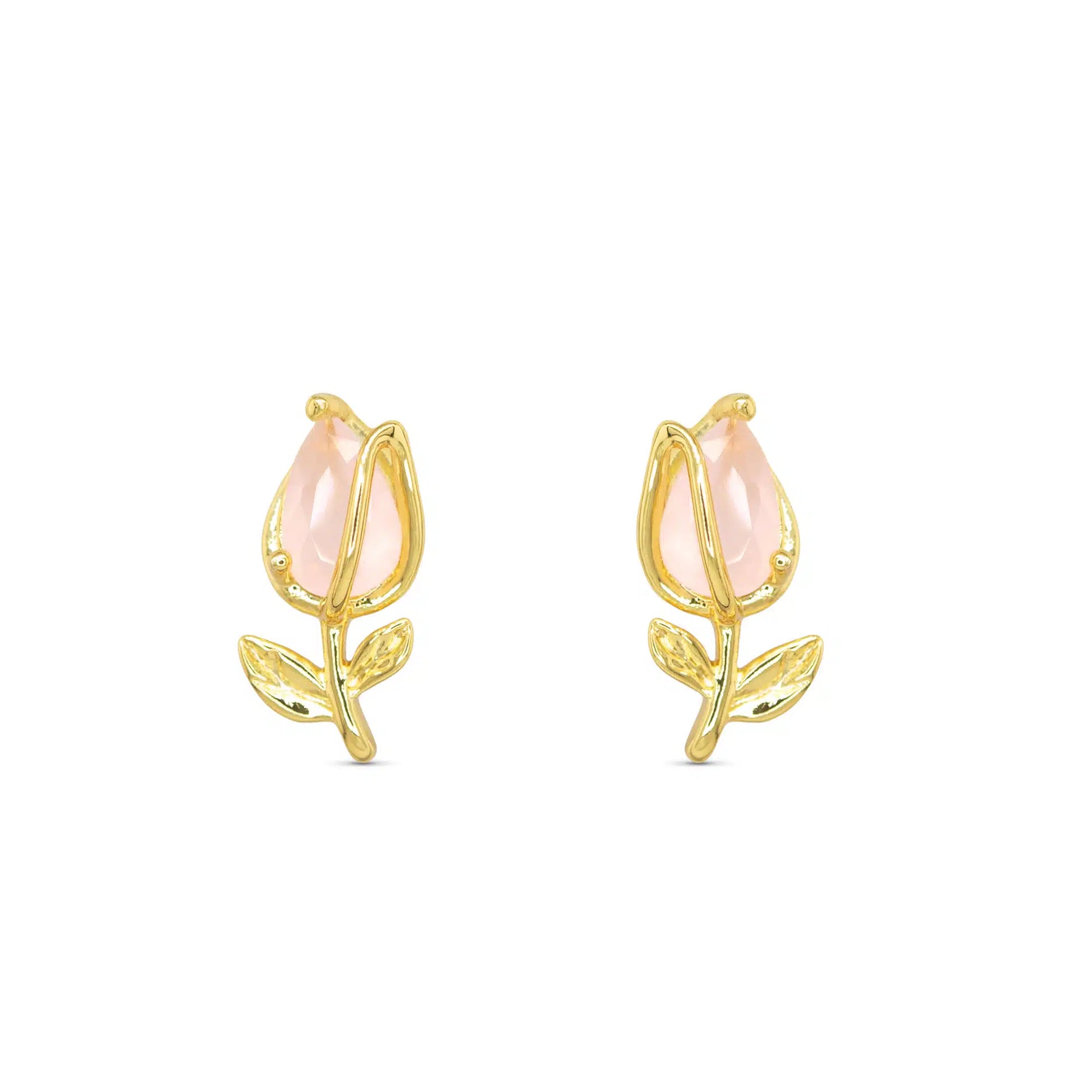 Gold CZ Pink Rose Earrings