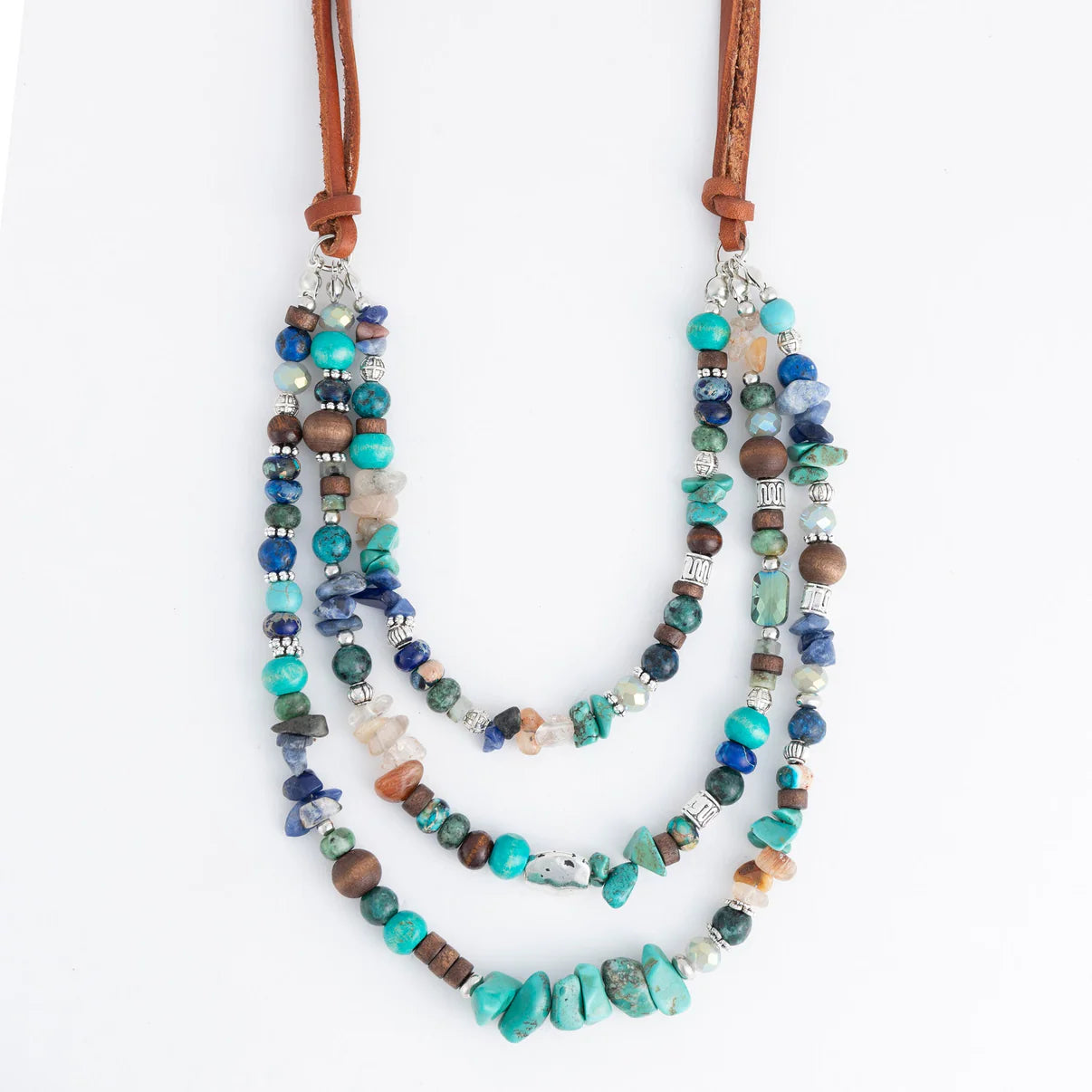 Tayla Leather Multi Row Genuine Stone Necklace