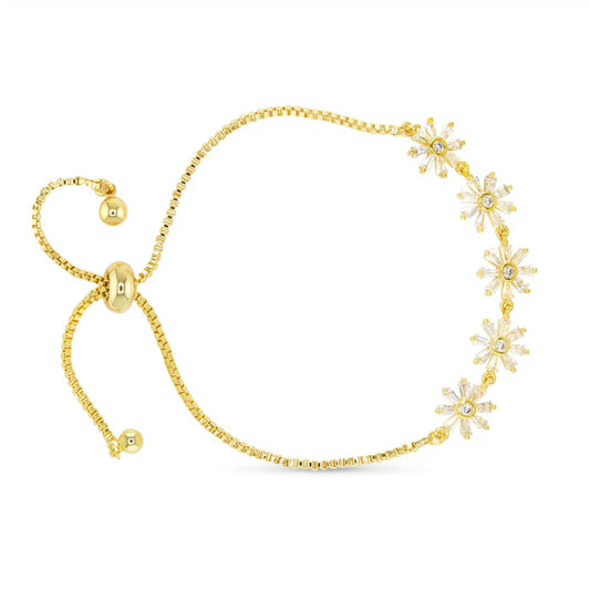 Gold CZ Flower Pull Cord Bracelet