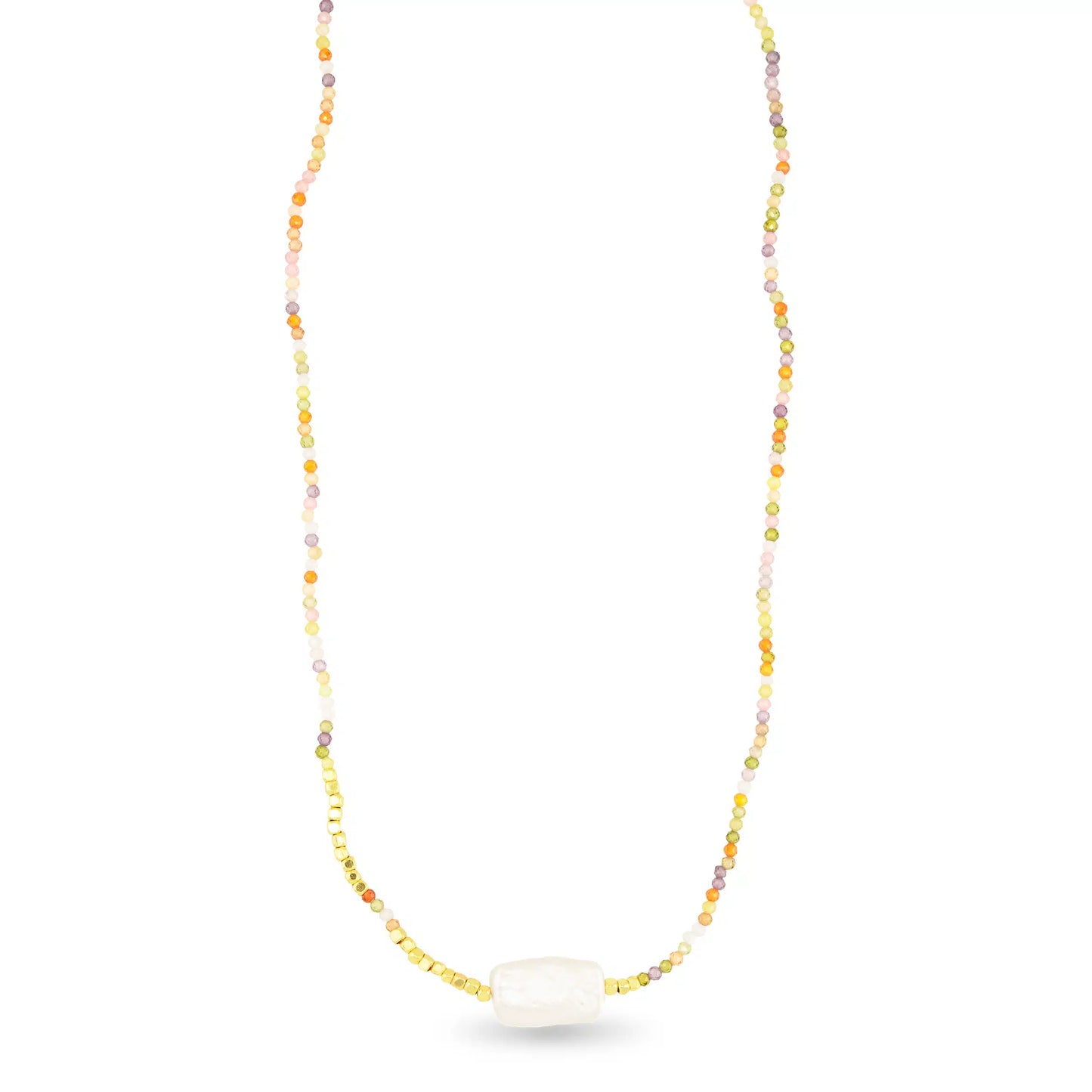 Gold and Pearl Multi Color Bead Necklace