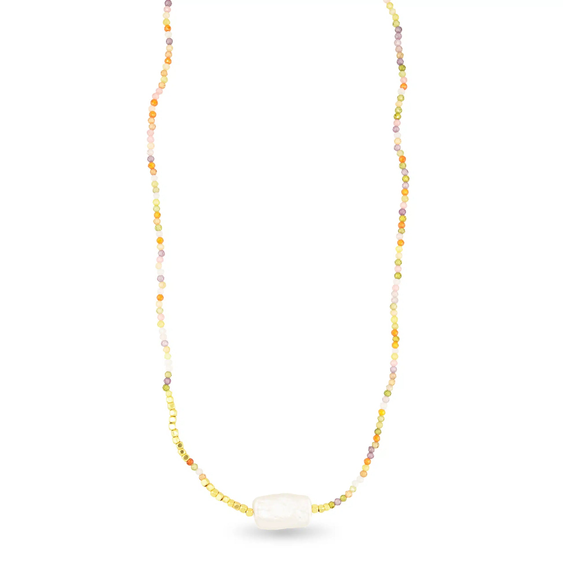 Gold and Pearl Multi Color Bead Necklace