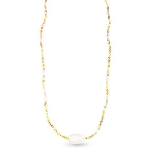 Gold and Pearl Multi Color Bead Necklace
