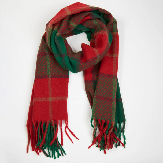 Kylie Windowpane Plaid Fringe Scarf
