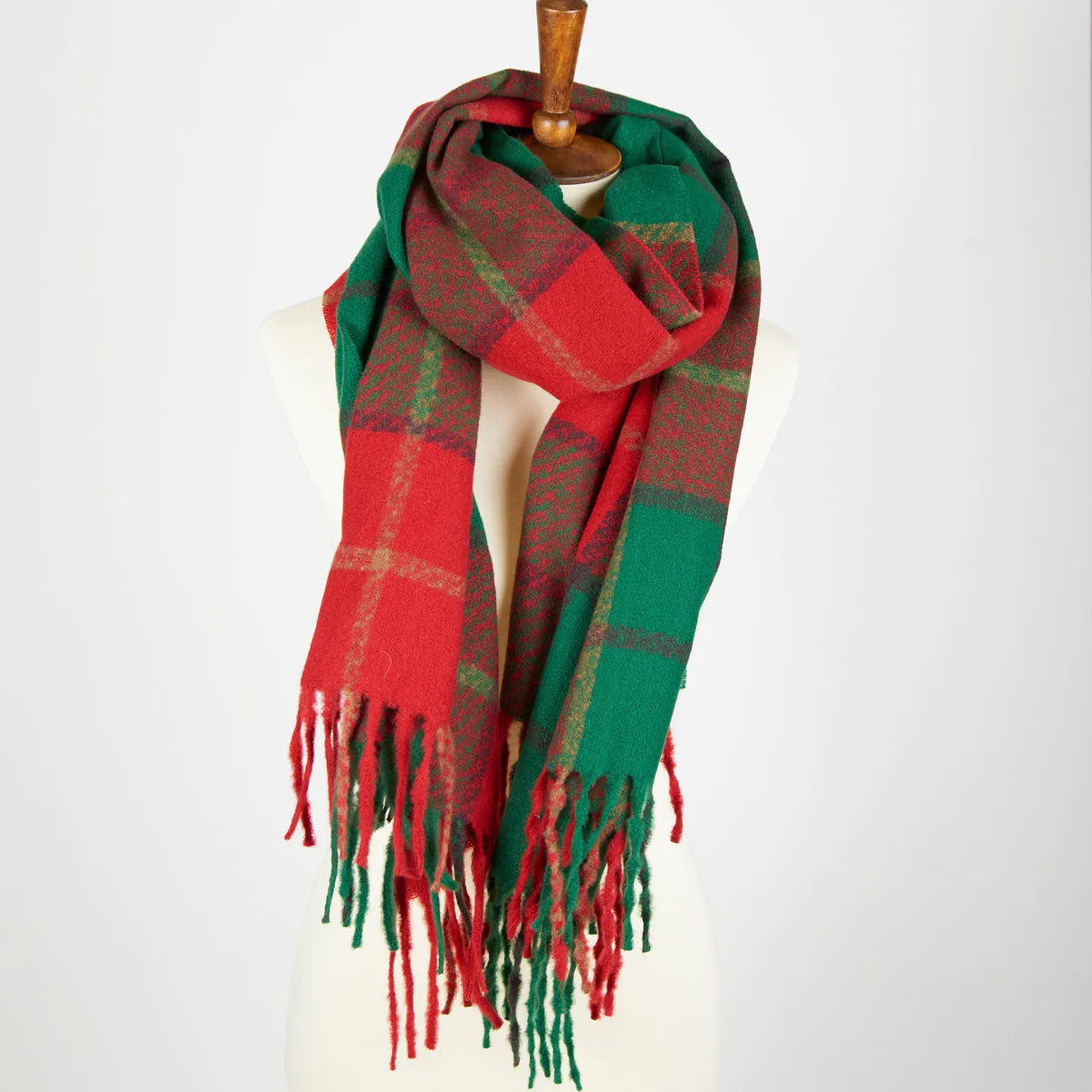 Kylie Windowpane Plaid Fringe Scarf