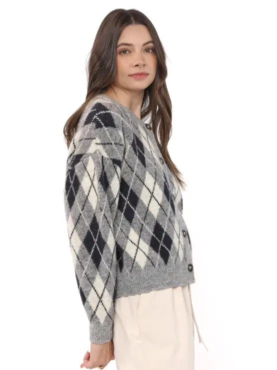 Sadie & Sage Bec Argyle Cardigan Sweater