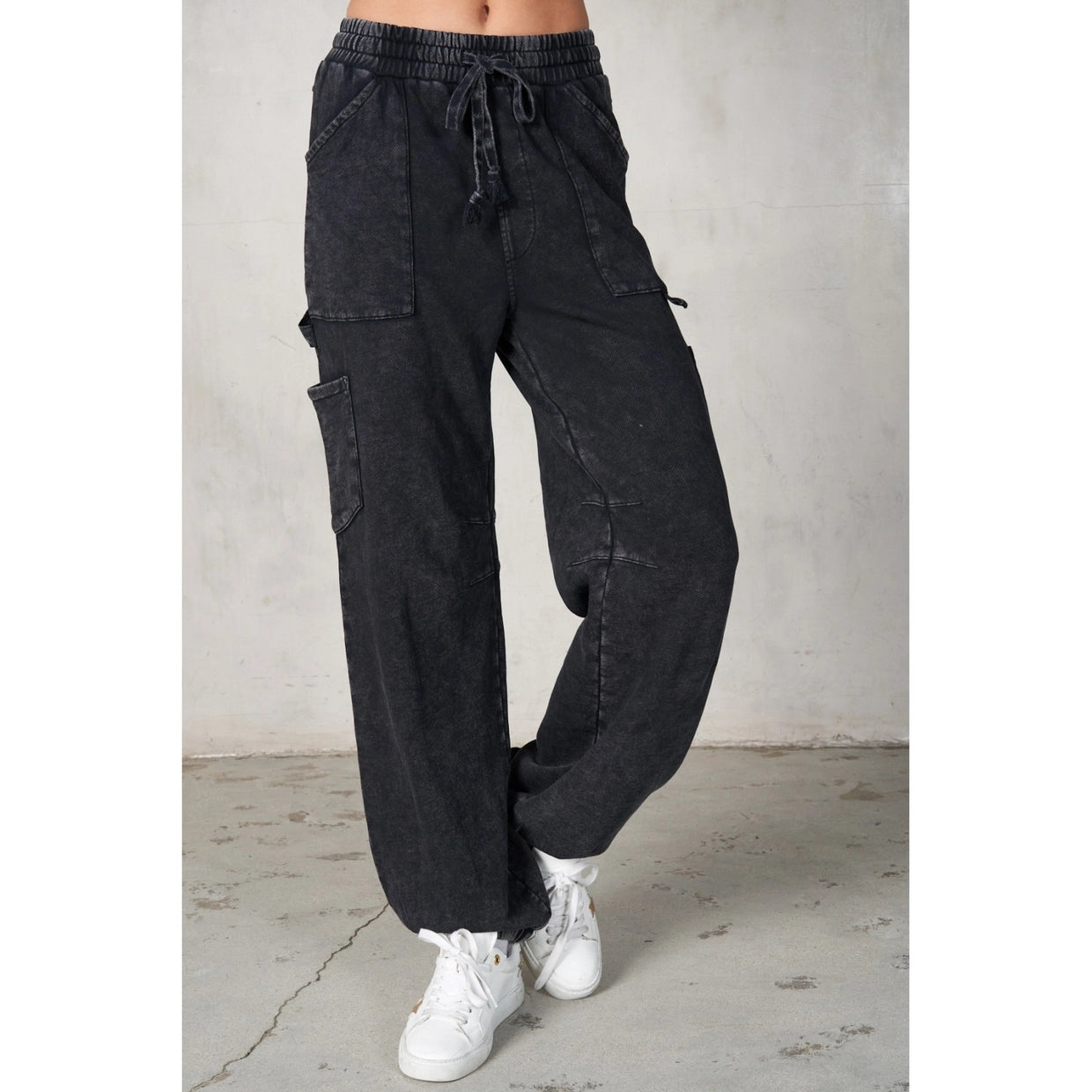 LaLaMia Garment Washed Terry Cargo Sweatpants