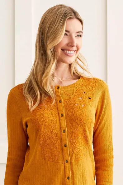 Tribal Embroidered Button-Up Top