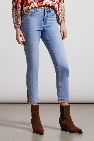 Tribal Audrey Embroidered Side Slit Straight Leg Jeans