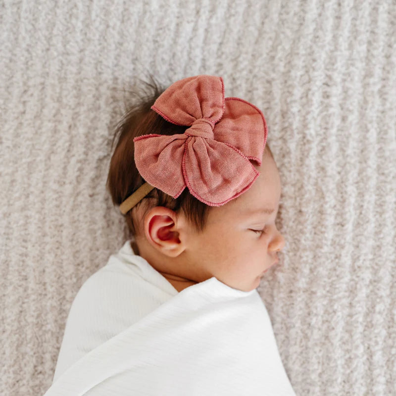 Cloud Muslin Heirloom Bow - Rose Headband