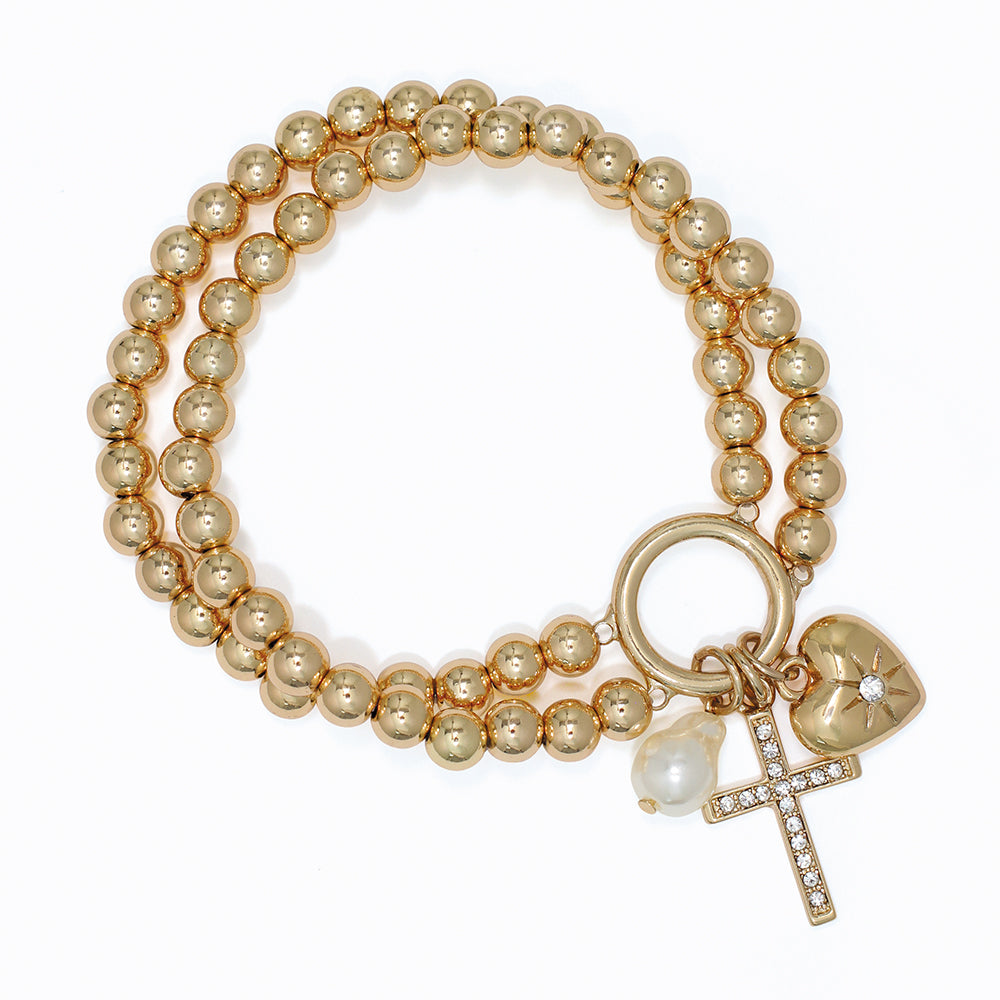 Gold Beads With Crystal Cross Bracelet
