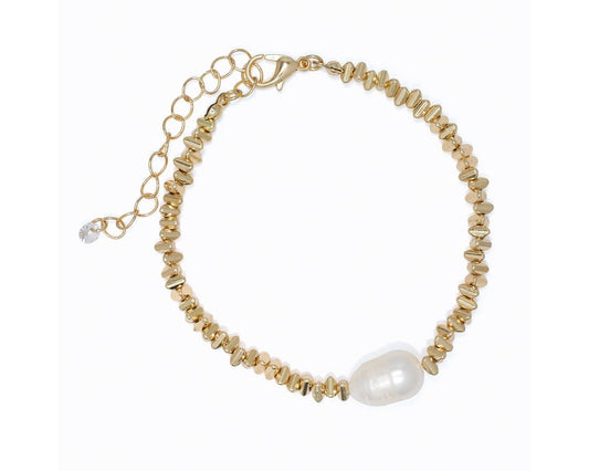 Gold Chip Beads with Pearl Bracelet