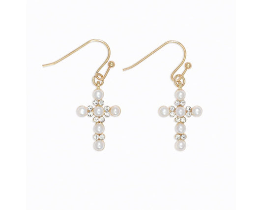 Pearl Cross Earrings