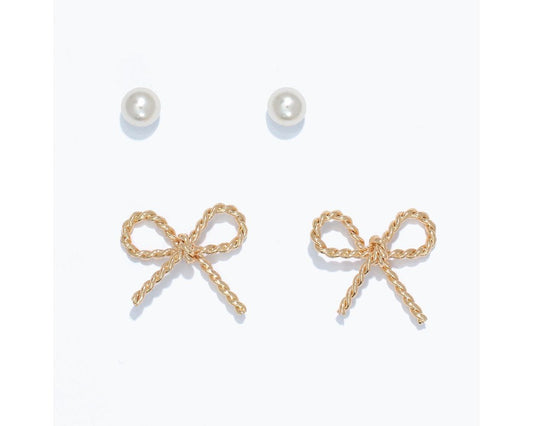 Pearl And Bow Stud Earrings