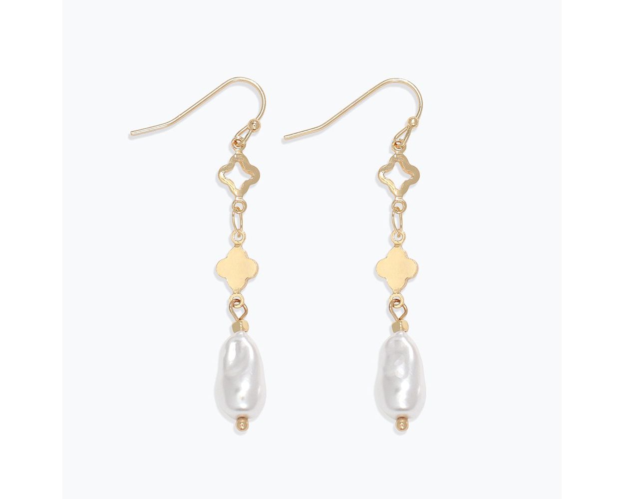 Gold Clover And Pearl Drop Earrings