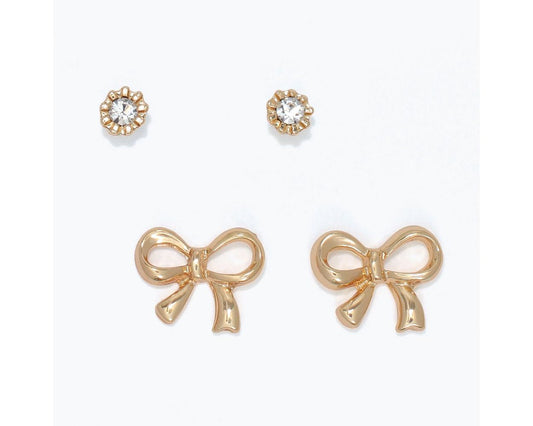 Crystal And Bow Stud Duo