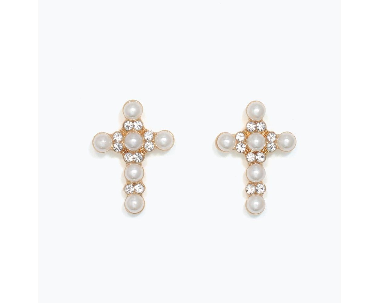 Pearl And Crystal Cross Earrings