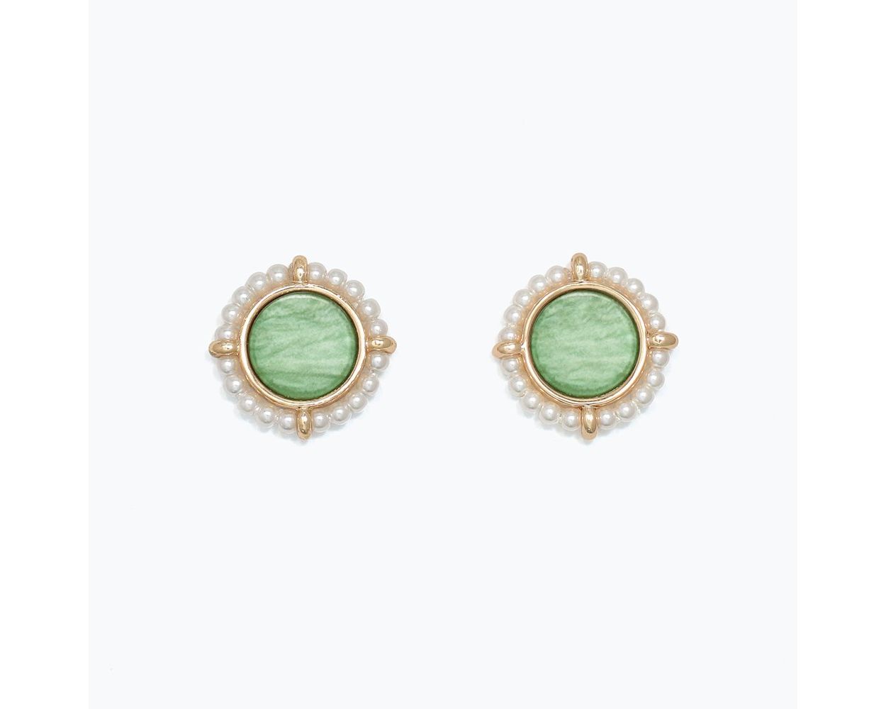 Pearl Circle With Sage Inlay Earrings