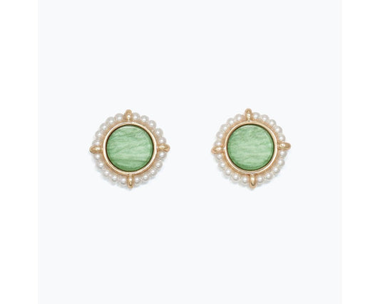 Pearl Circle With Sage Inlay Earrings