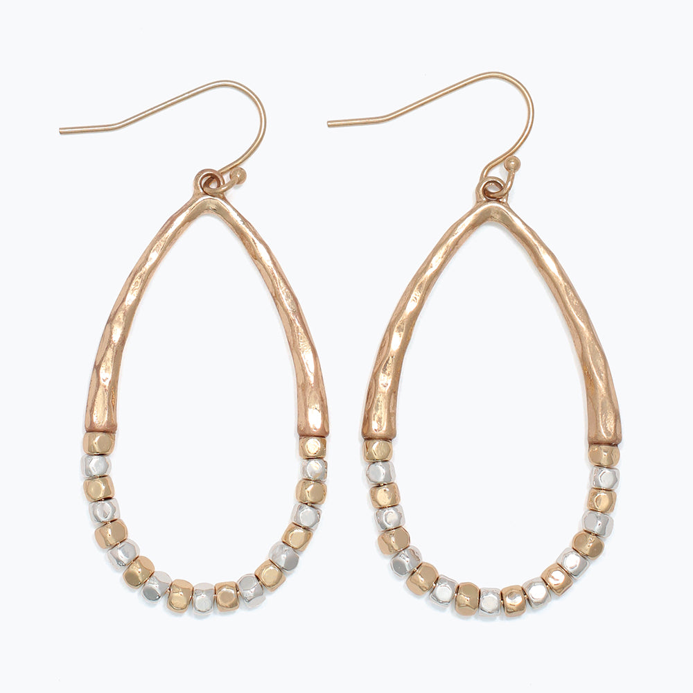 Hammered Earrings With Two Toned Beads