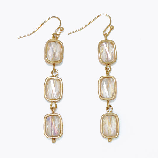 Gold 3 Tier Crystal Drops Earrings