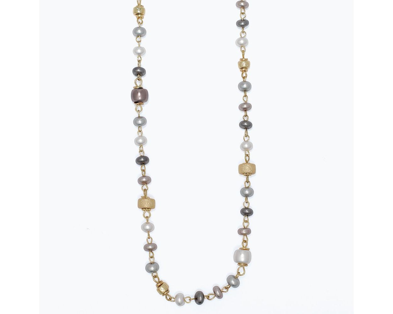 Gray Pearls With Gold Chain Necklace