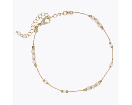 Gold Anklet With White Beads