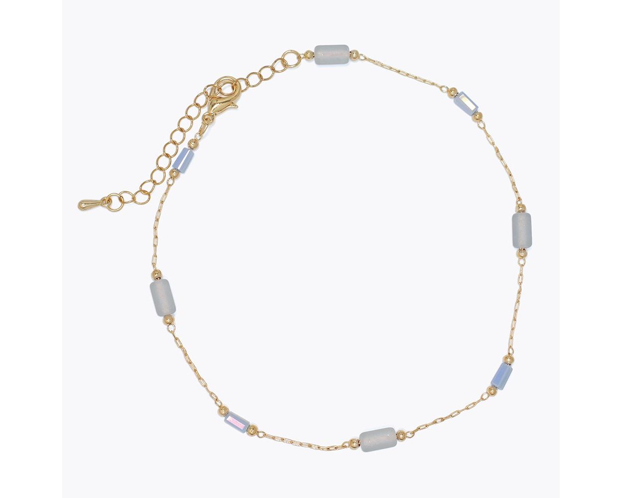 Gold Anklet With Blue/Grey Beads