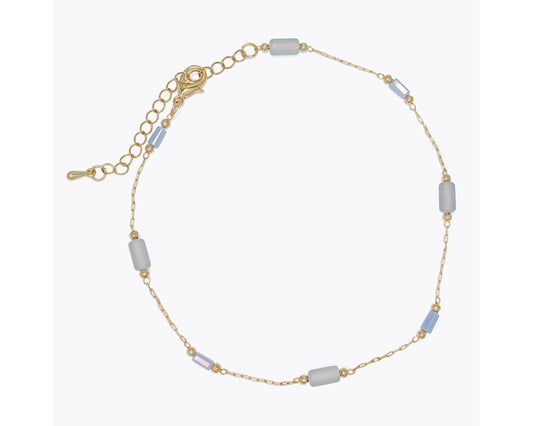 Gold Anklet With Blue/Grey Beads