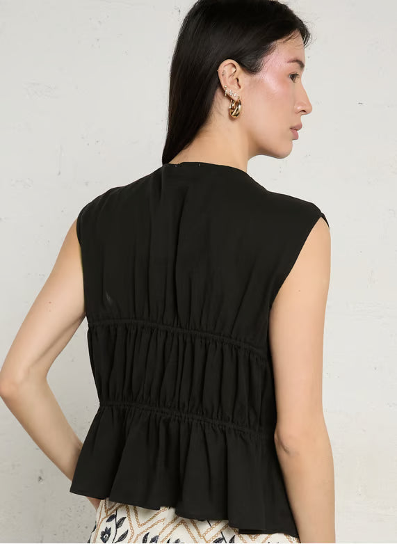 See U Soon Sleeveless V-Neck Top With Gathers