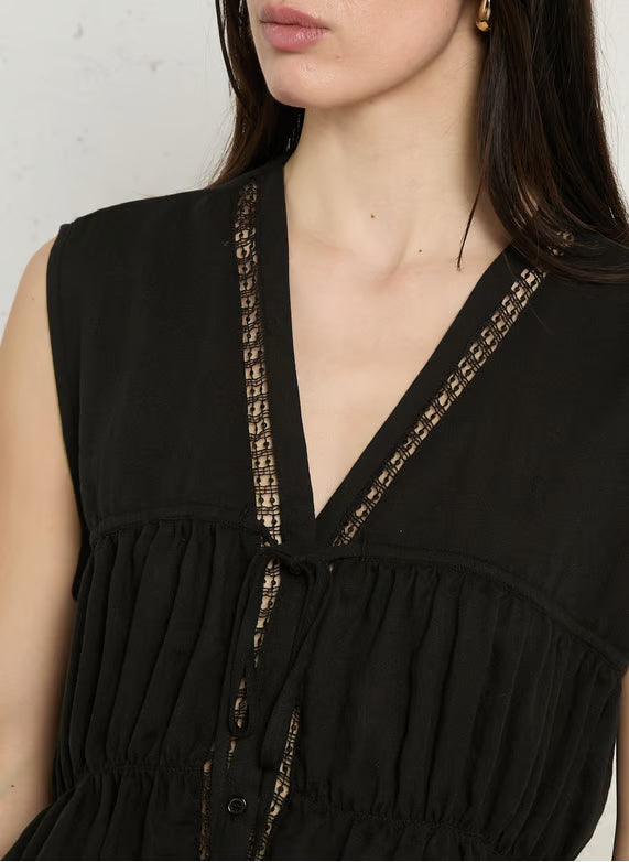 See U Soon Sleeveless V-Neck Top With Gathers