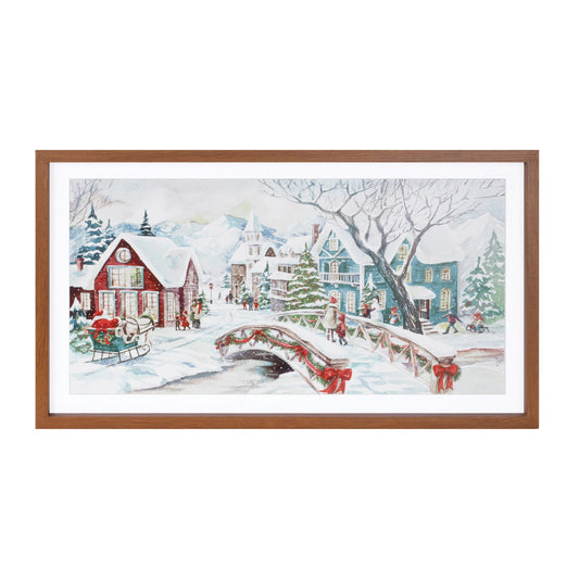 Santa With Sleigh On Street Framed Art