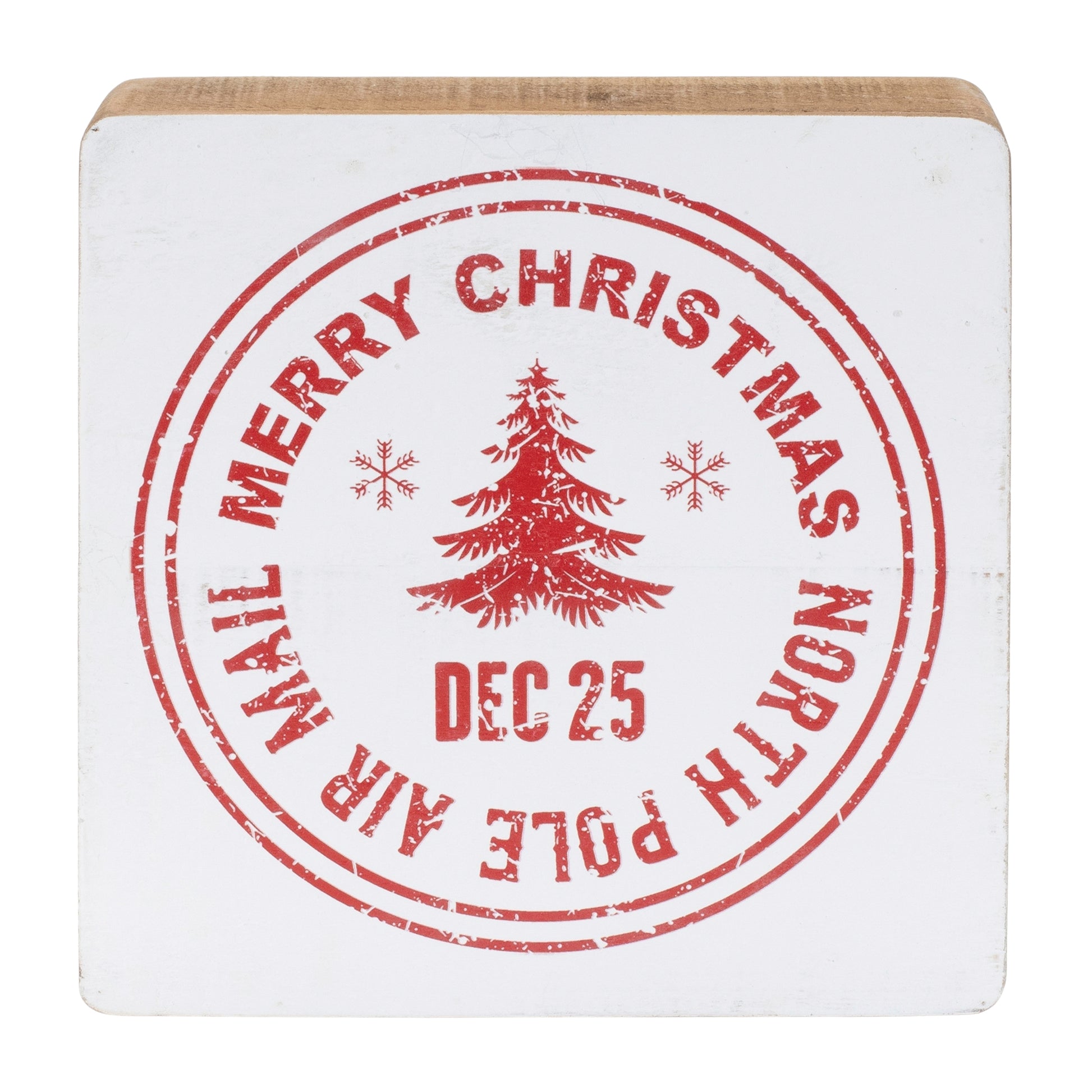 Wood Block With Postal Christmas Stamp