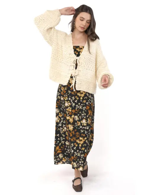 Sadie & Sage Iggy Chunky Tie Front Hand Knit Cardigan