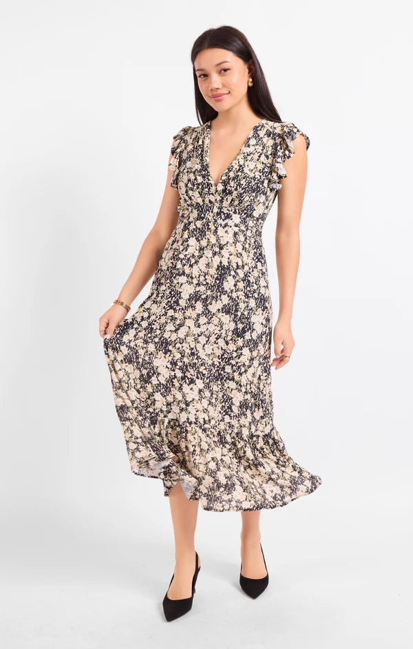 Sadie & Sage Painted Fields V Neck Midi Dress