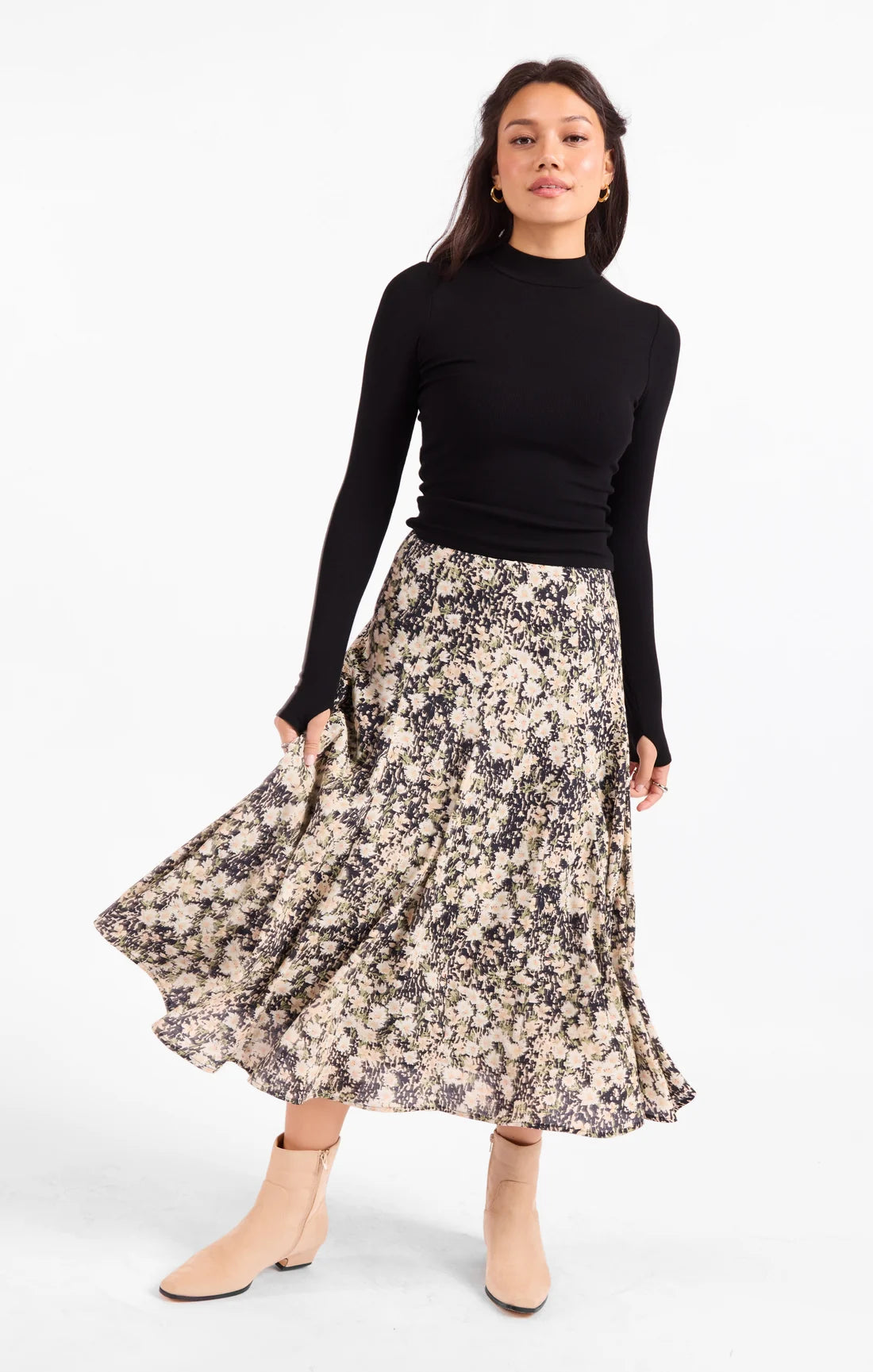 Sadie & Sage Painted Fields Midi Skirt
