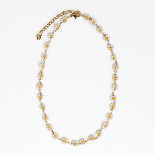 Amanda Flowers Beaded Necklace White + Yellow