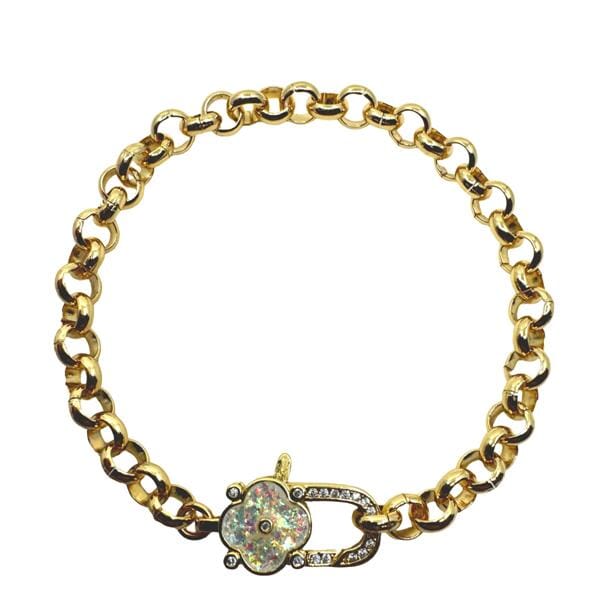 Rolo Chain & CZ Clover Clasp Bracelet